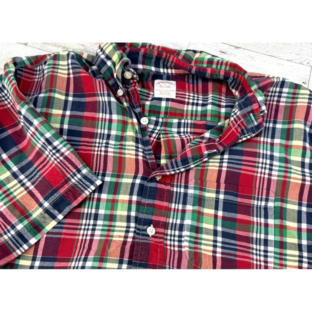 Brooks Brothers 1818 Shirt Plaid Short Sleeve Button Down Mens Regular Fit LARGE